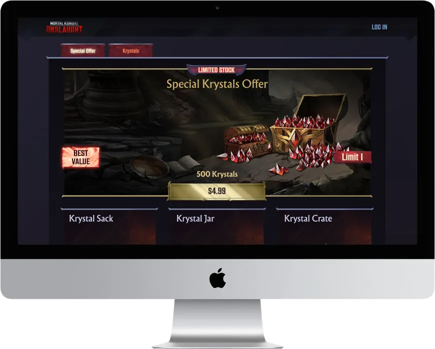 Mortal Kombat Onslaught web store on iMac