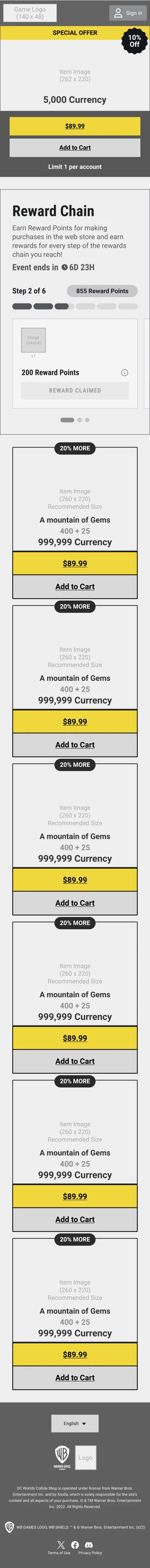 Reward chain mobile wireframe
