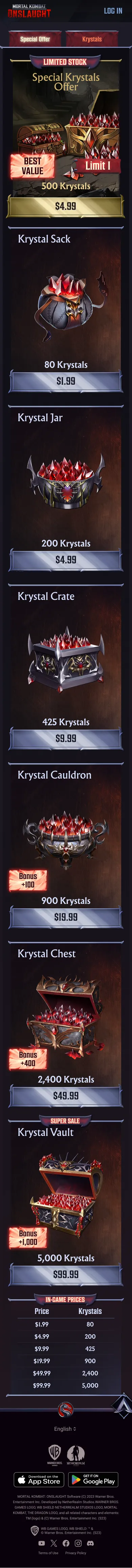 Mortal Kombat Onslaught web store mobile