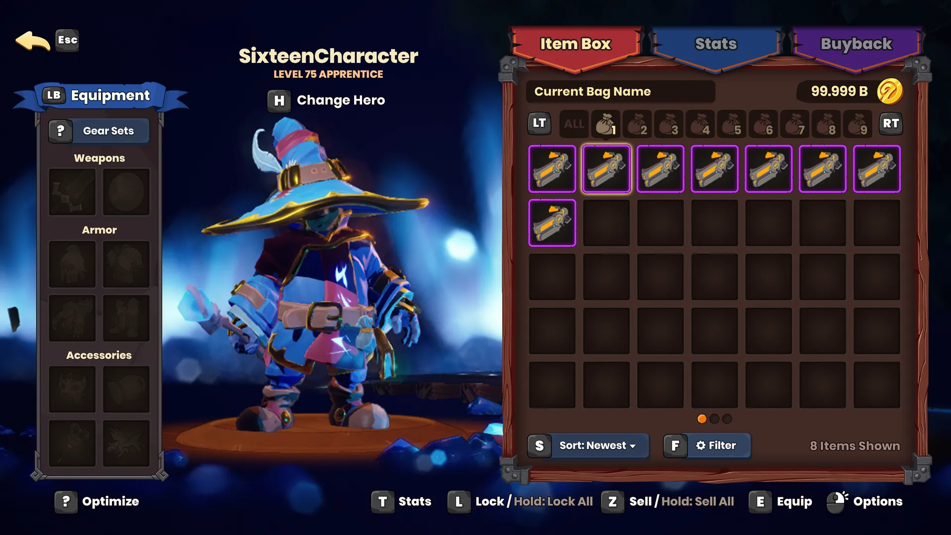 Dungeon Defenders: Awakened inventory interface