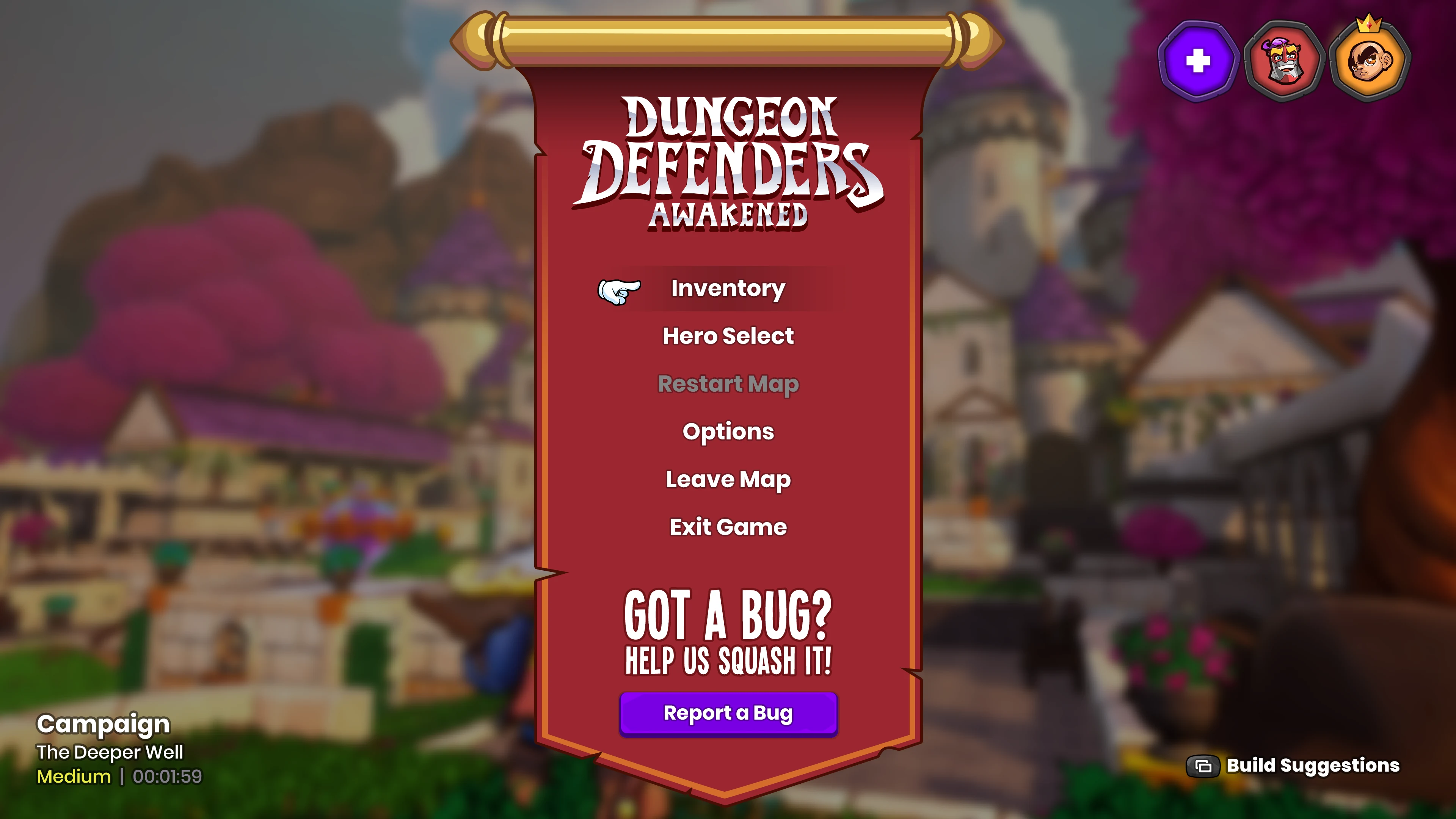 Dungeon Defenders Awakened pause menu interface