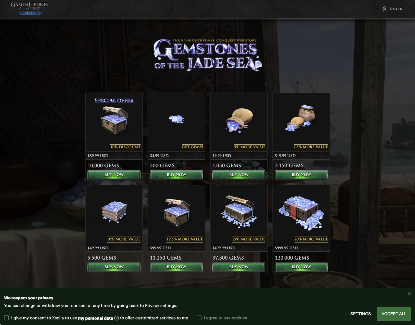 Original Game of Thrones: Conquest web store before the redesign